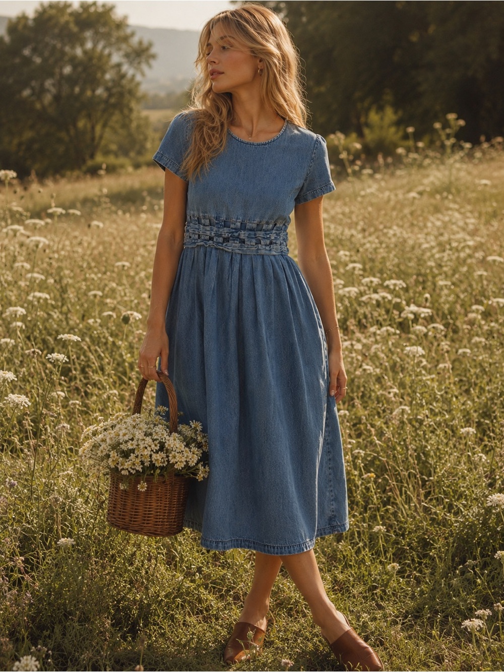 Vintage Coldwater Creek 90s Butter Mom Cottage Core Denim Dress